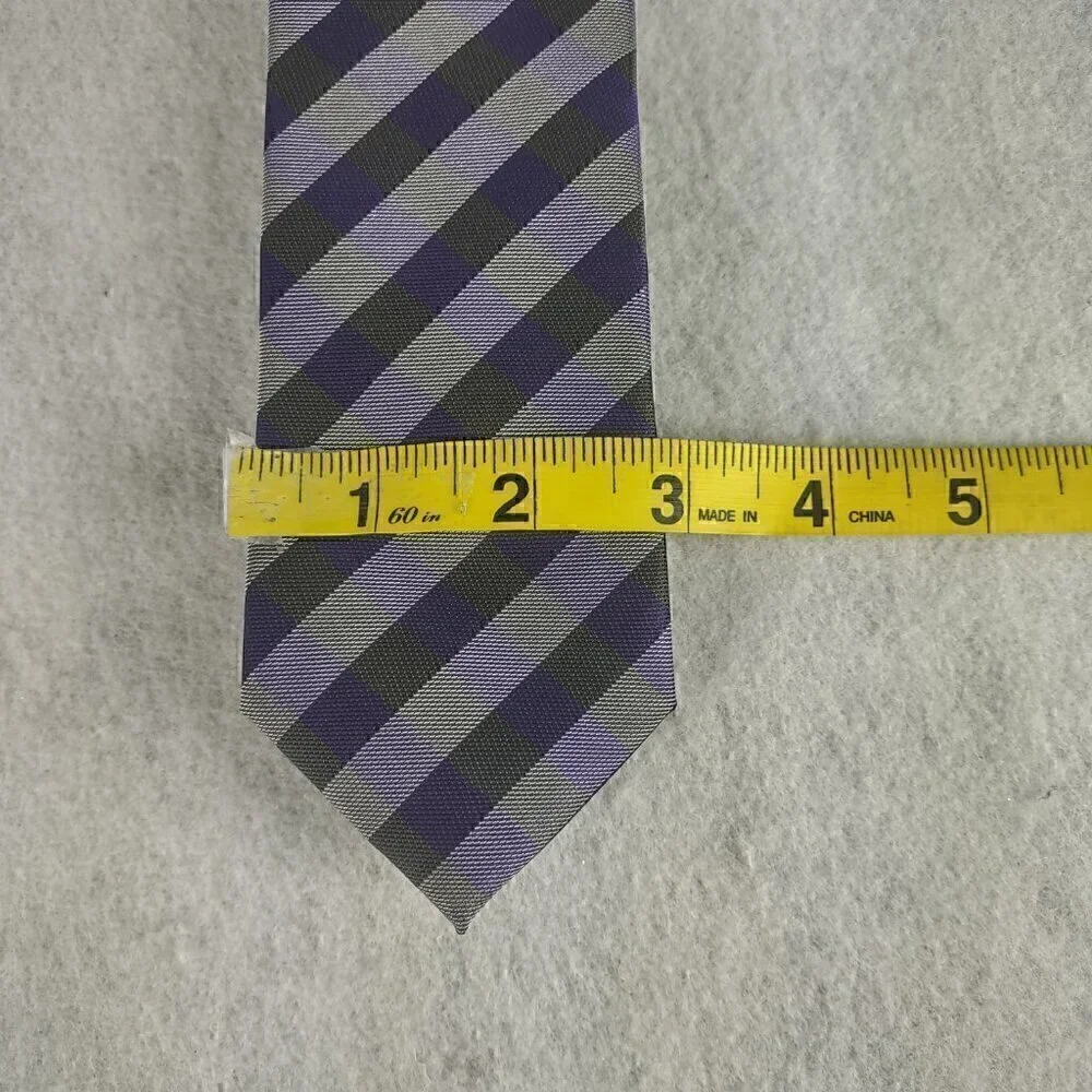 JF J. Ferrar Men's Purple, Gray, Dark Gray Striped 100% Polyester Men’ Neck Tie - Picture 12 of 12
